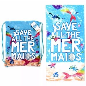 Justice Save the mermaids Beach towel and bag